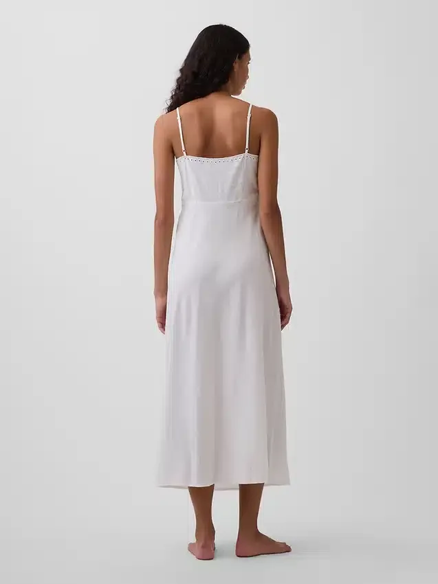 Vestito midi ricamato in misto lino