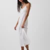 Vestito midi ricamato in misto lino