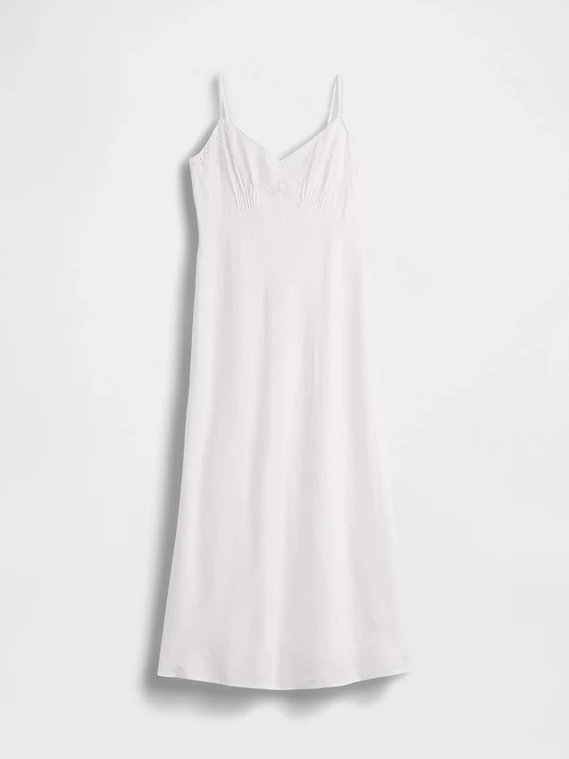 Vestito midi ricamato in misto lino