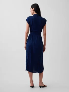 Vestito midi utility in denim con cintura da annodare