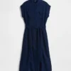 Vestito midi utility in denim con cintura da annodare