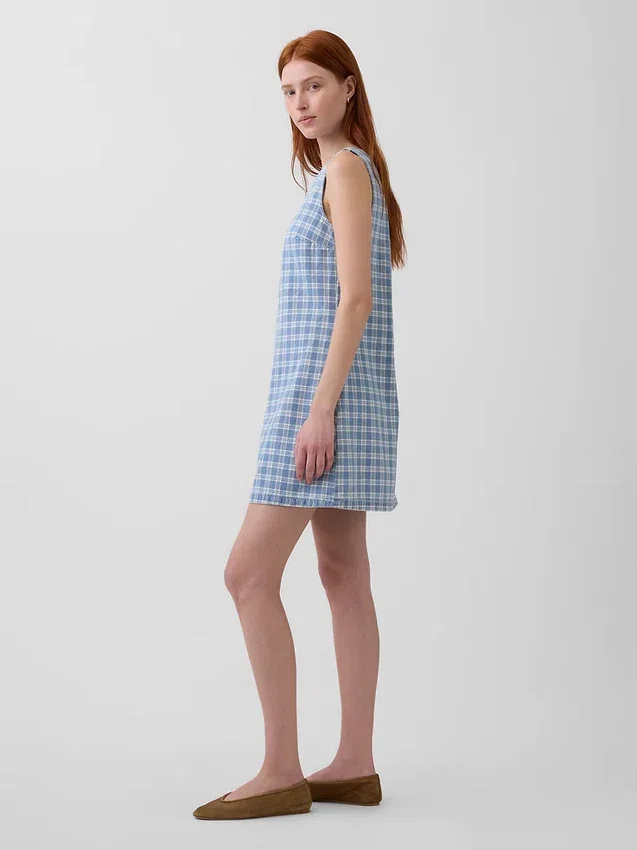 Vestito mini a tubino in denim a quadri