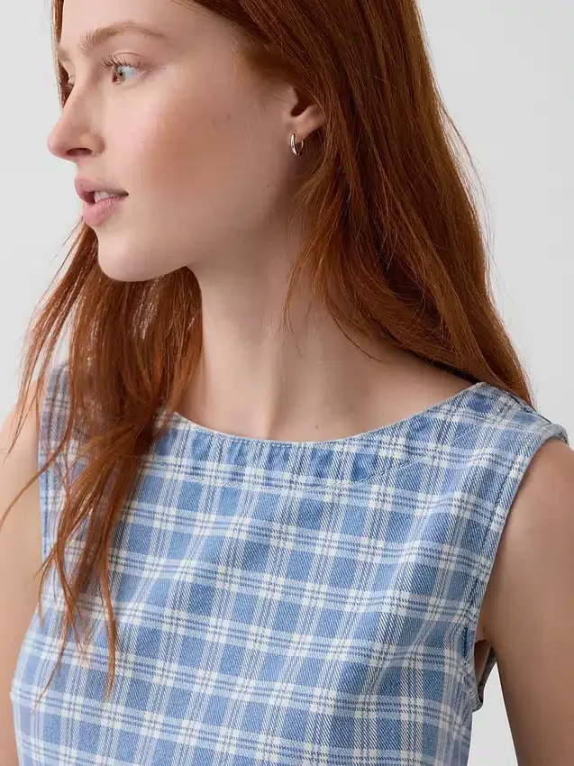 Vestito mini a tubino in denim a quadri