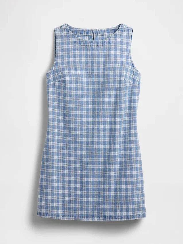 Vestito mini a tubino in denim a quadri