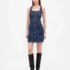 Vestito mini in denim con cuciture e abbottonatura frontale