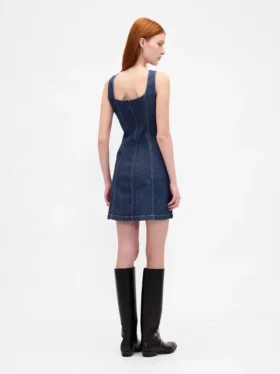 Vestito mini in denim con cuciture e abbottonatura frontale