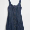 Vestito mini in denim con cuciture e abbottonatura frontale