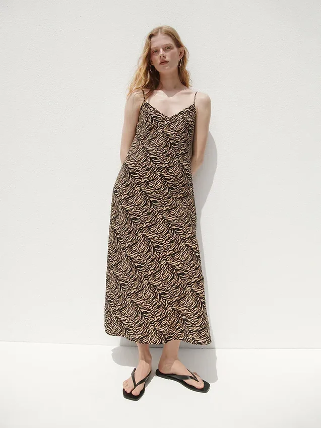 Vestito sottoveste midi con stampa zebrata