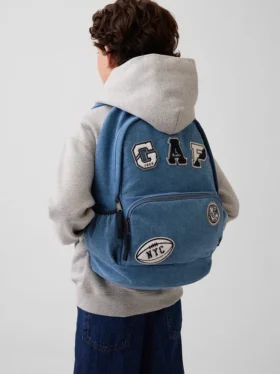 Zaino in denim per bambini con toppe con logo