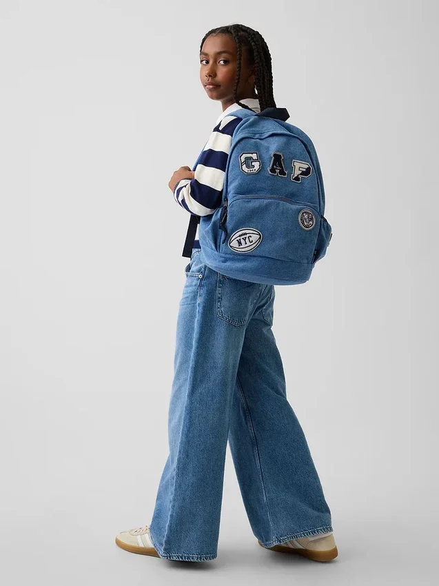 Zaino in denim per bambini con toppe con logo