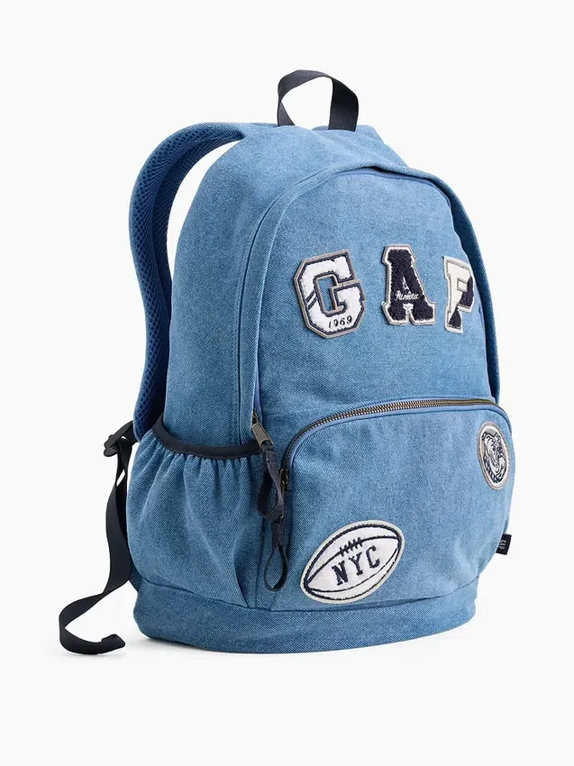 Zaino in denim per bambini con toppe con logo