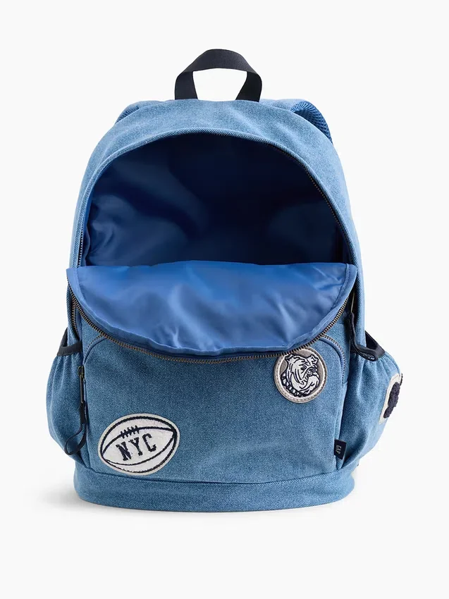 Zaino in denim per bambini con toppe con logo