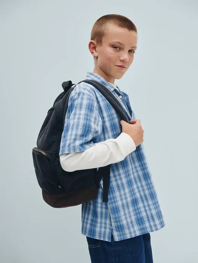 Zaino per bambini in denim e velluto a coste
